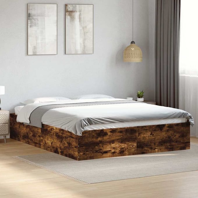 vidaXL - Bedframe - bewerkt - hout - gerookt - eikenkleurig - 150x200 - cm