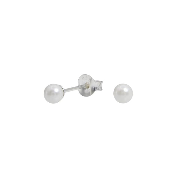 Joy|S - Zilveren 4 mm parel oorbellen - wit