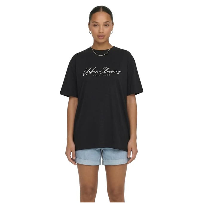 Urban Classics - Script Logo Loose Dames Tshirt - XS - Zwart