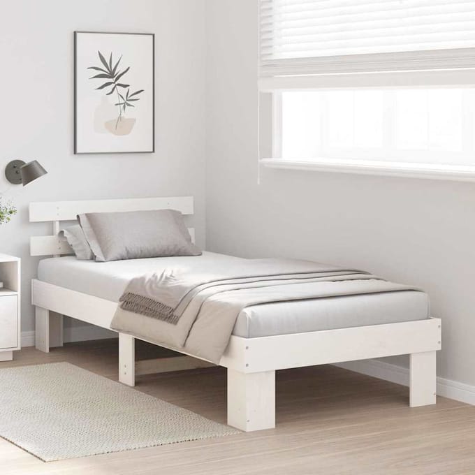 vidaXL - Bedframe - met - hoofdeinde - Wit - 100 - x - 200 - cm - Massief - grenenhout