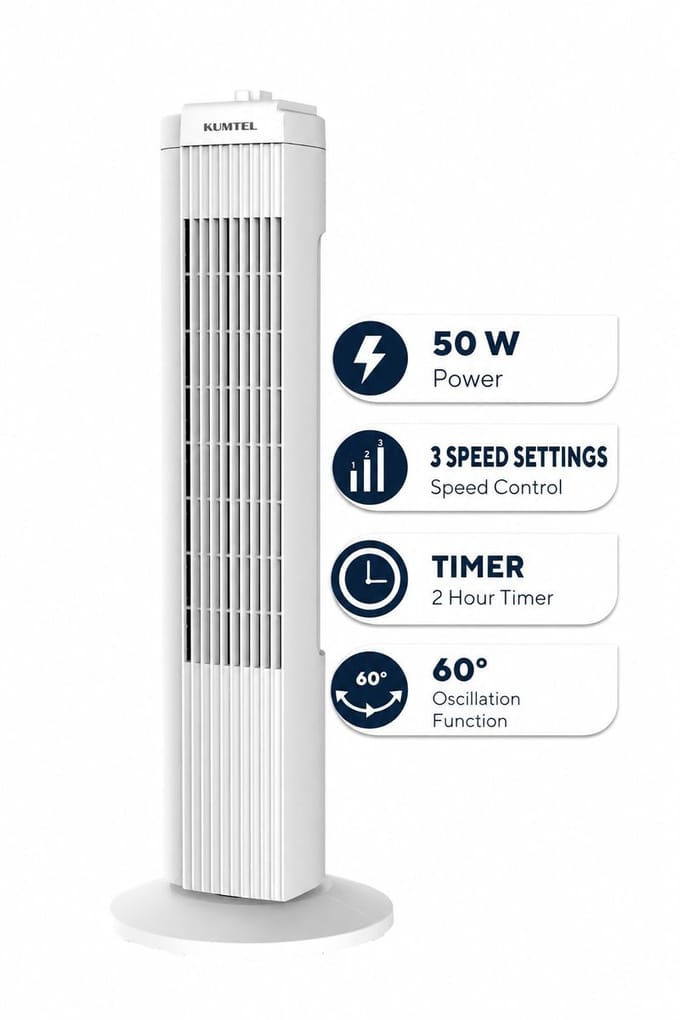 Staande Ventilator/Fan - 100% ABS - 24.4 x 24.4 x 74.5 cm