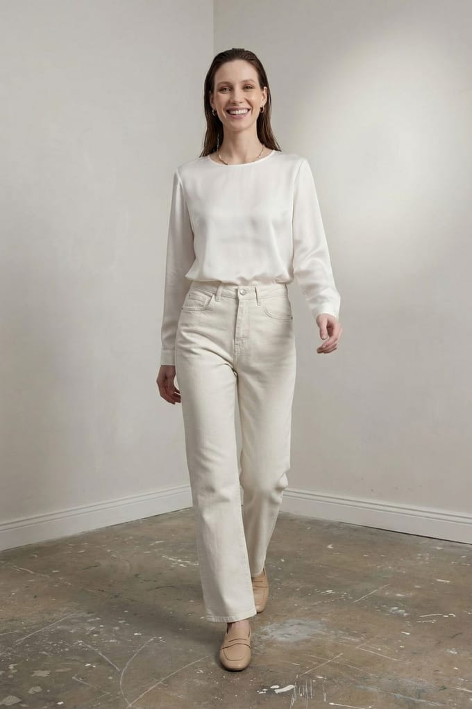 High Waist Denim Rechte Pantalon met Zakken