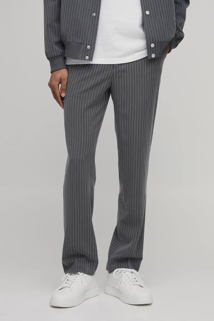 Gestreken Rechte Pasvorm Gestreepte Co-ord Broek | Charcoal | Size 30
