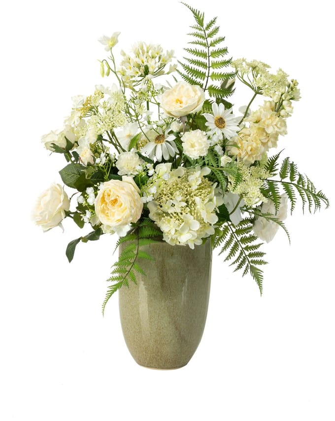 Emerald - Boeket White Bloom - 70cm hoog - Wit - 16 stelen - Kunstboeket - Zijde boeket
