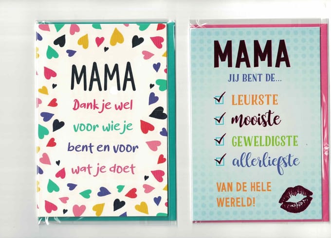wenskaarten - set van 2 - moederdag - moeder - mama - liefste moeder
