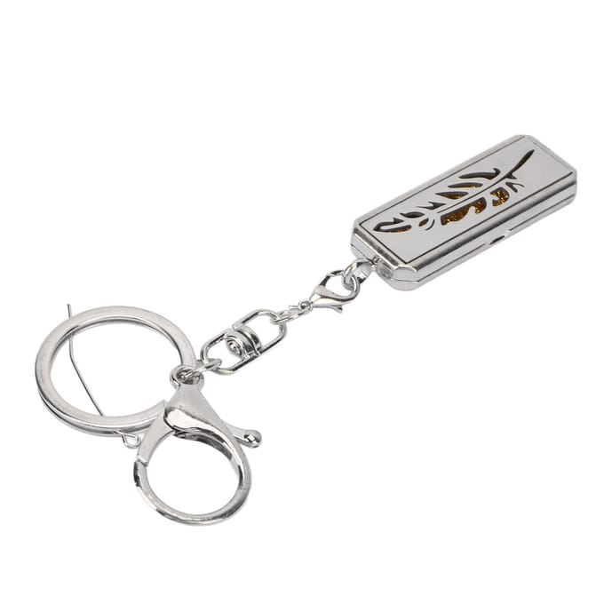 Aromatherapie Etherische Olie Diffuser Sleutelhanger Roestvrij Staal Rechthoekig Hol Bladpatroon gray