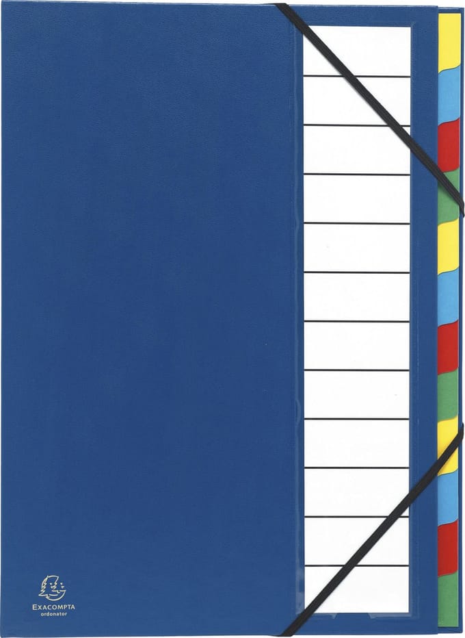 Exacompta 6x Sorteermap Harmonika® Ordonator®Sorteermap met uitrekbare rug en elastosluiting - 12 Indelingen - Blauw - 55342E