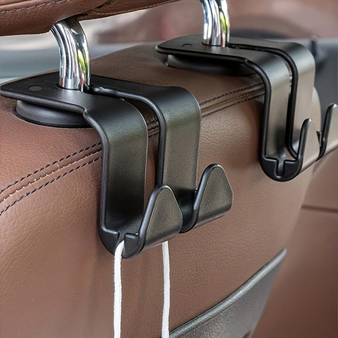 Crochets de dossier de siège de voiture multifonctionnels robustes 1 pièce - Clips de rangement doubles peu encombrants, adaptés à divers modèles de voiture noir