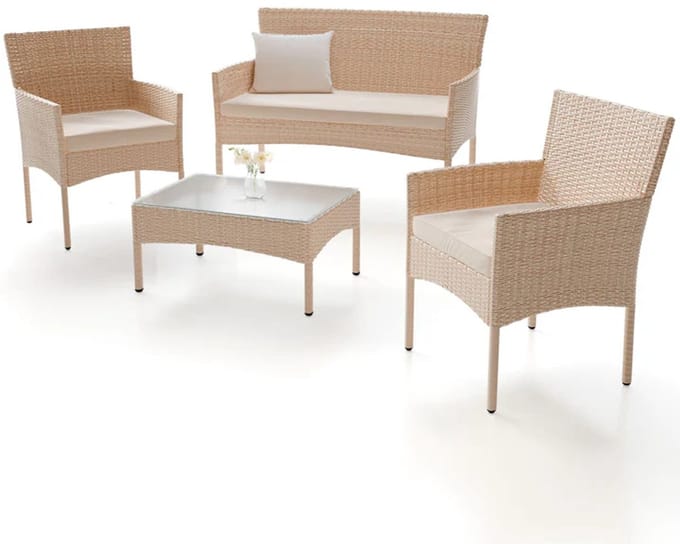 Tuinset / Loungeset Fort Myers - 4-delig - polyrotan - Crème / Zand