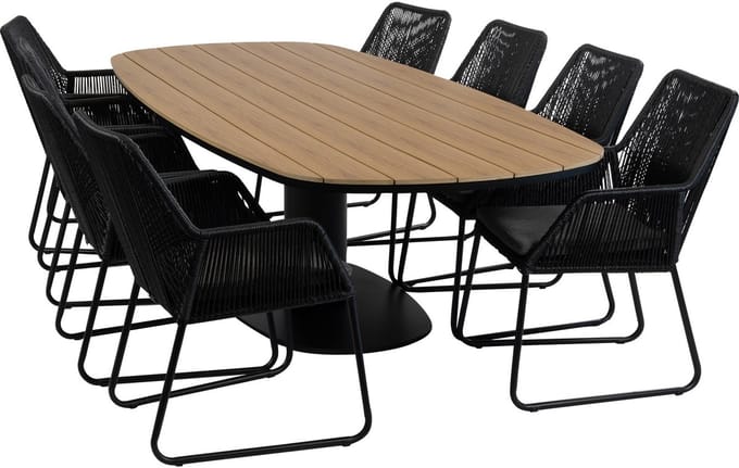 9-delige tuinset | 8 Mona tuinstoelen (Black) | 260cm Tower tuintafel (Black)