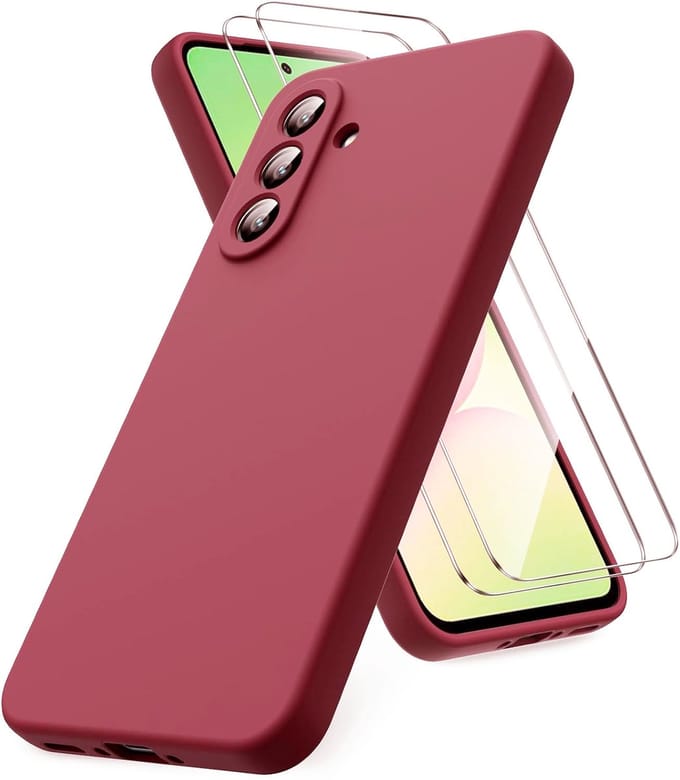 Liquid Silicone Case met 2x Screenprotector - Bordeaux - Shockproof Hoesjes Geschikt voor: Samsung Galaxy A56