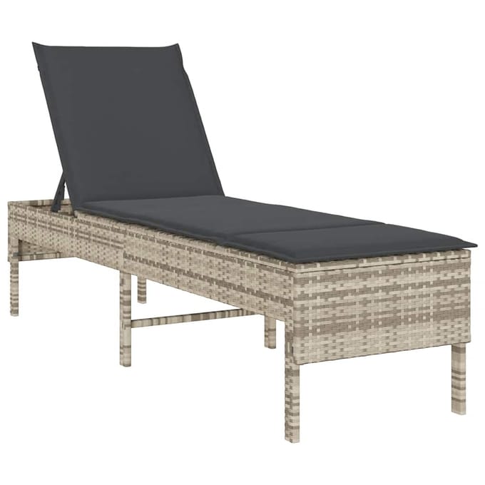 vidaXL - Ligstoel - met - kussen - lichtgrijs - 55x200x44cm - polyrotan