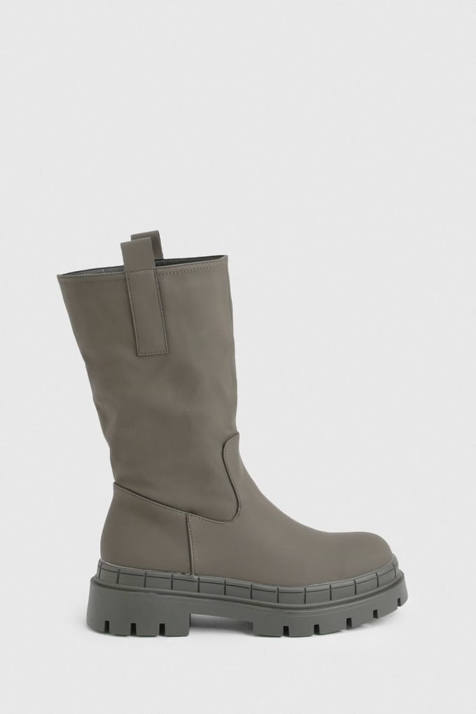 boohoo Dames Rubberen kuithoge logge laarzen | Olive | Maat: 3
