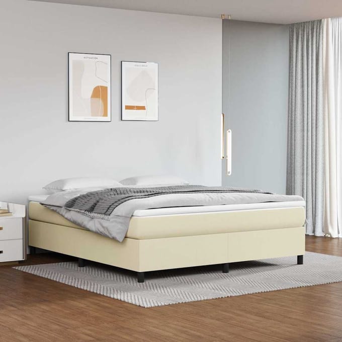 vidaXL - Boxspring - met - matras - kunstleer - crèmekleurig - 160x200 - cm