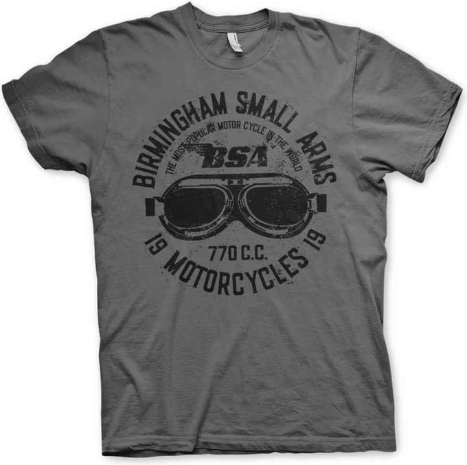 BSA Heren Tshirt -S- Birmingham Small Arms Goggles Grijs