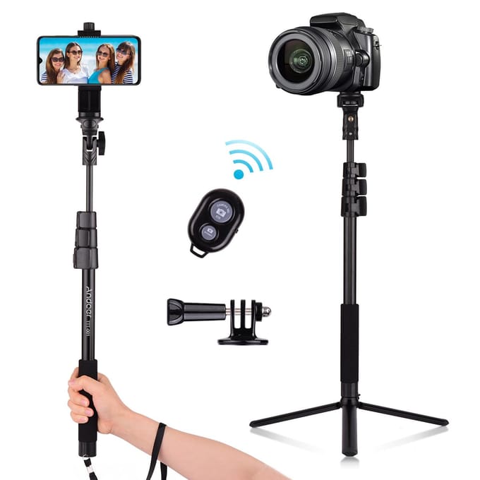 54-inch uitschuifbare selfiestick-statiefstandaard van aluminiumlegering met afneembaar bureaubladstatief zwart