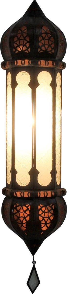 Oosterse wandlamp Ruya wit van ijzer en reliëfglas