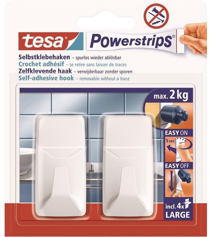 Tesa Powerstrips Zelfklevende Haak Wit 2kg - 2 Stuks