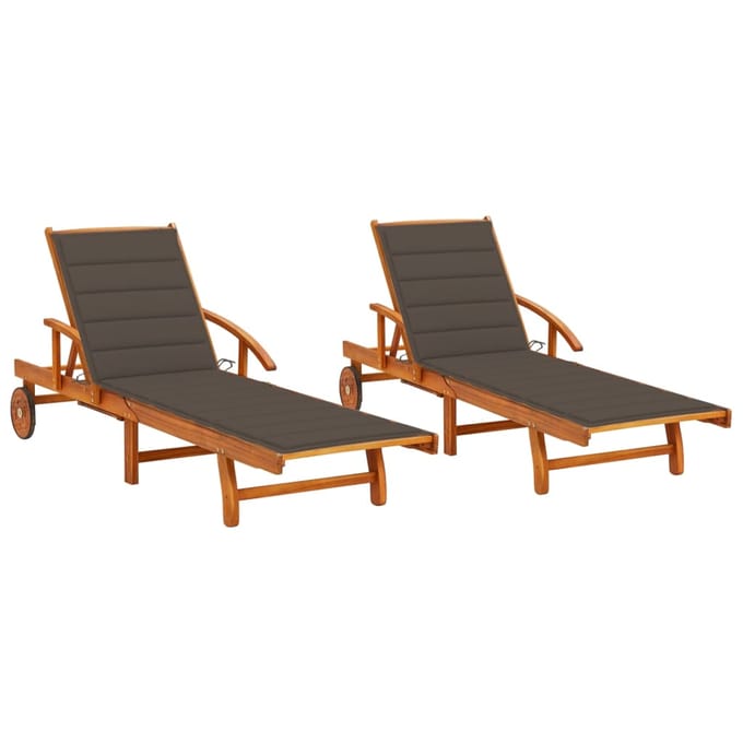 vidaXL - Ligstoelen - 2 - st - met - kussens - massief - acaciahout