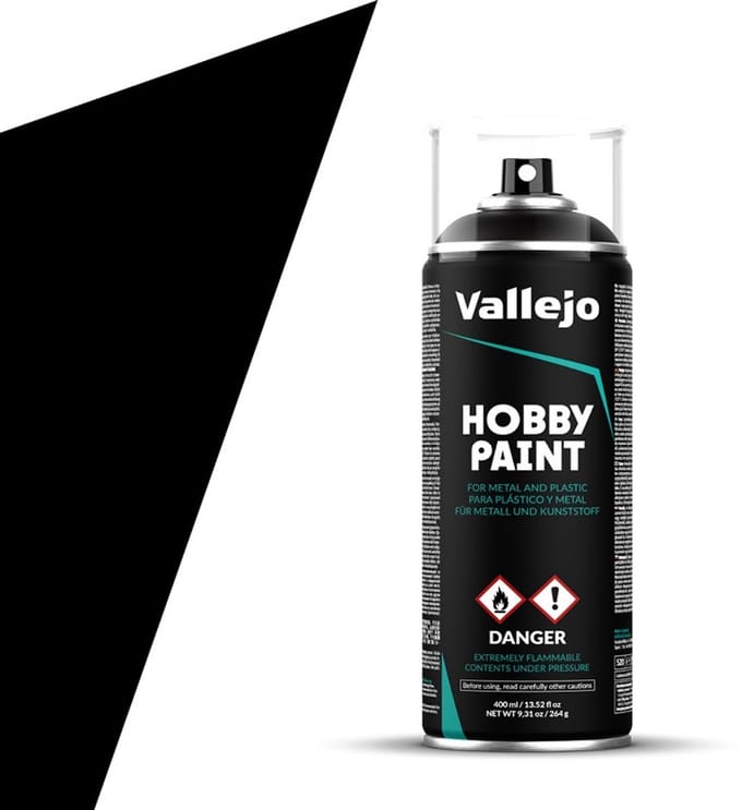 Vallejo Hobbyverf - 28012 Black Primer - Spray - Verf spuitbus - 400 ml