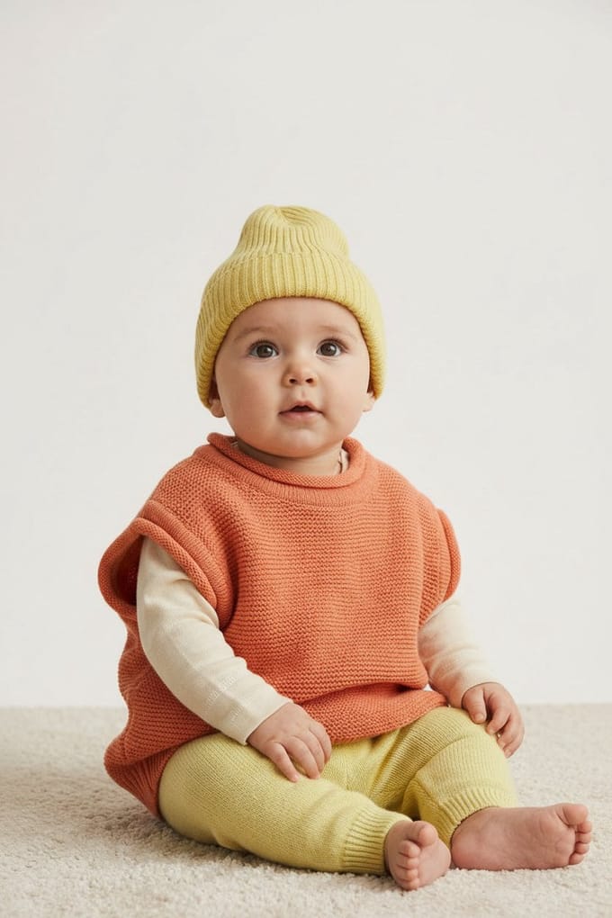 Merinowol Gebreide Baby Muts - Lemonade 44