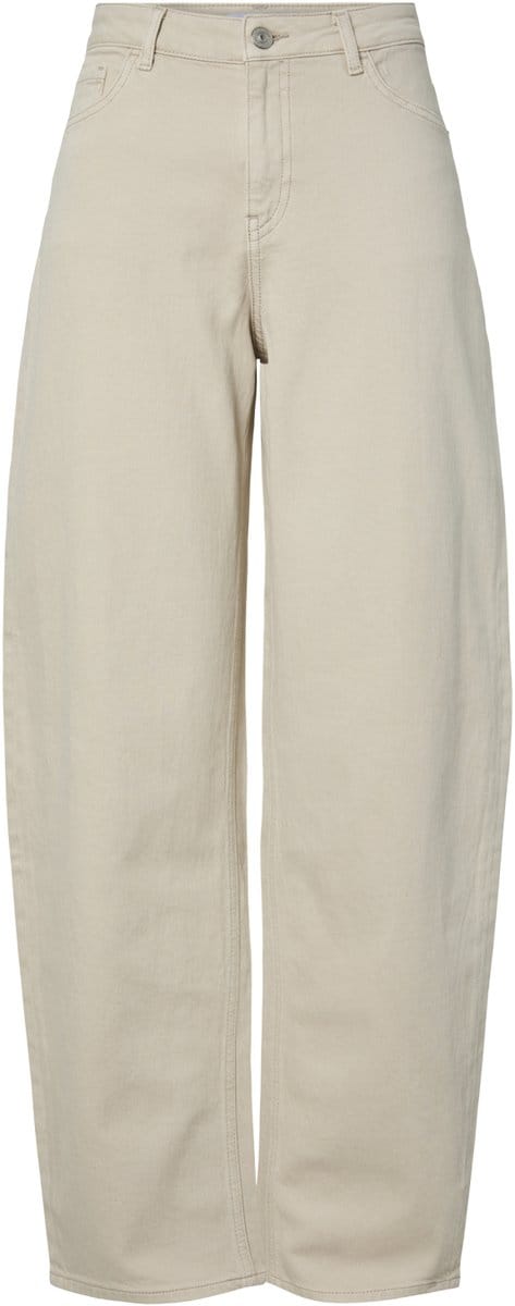 Pieces beige dames jeans   Regular waist   Rinsewash wassing   Barrel fit   5-Pocket zakken   Knoop- en ritssluiting   Duurzaam   Regular waist Beige