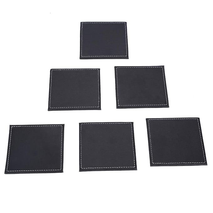 PU Lederen Onderzetters met Houder Set van 6 Onderzetters voor Tafelbescherming Zwart Vierkant black