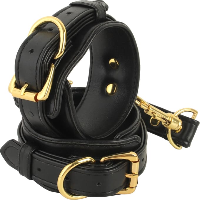 Banoch | enkelboeien van pu leer | zwart / goud| bondage