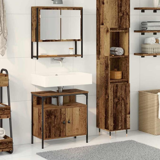 vidaXL - Badkamermeubel - Set - 2 - st - Bruin - Bewerkt - hout