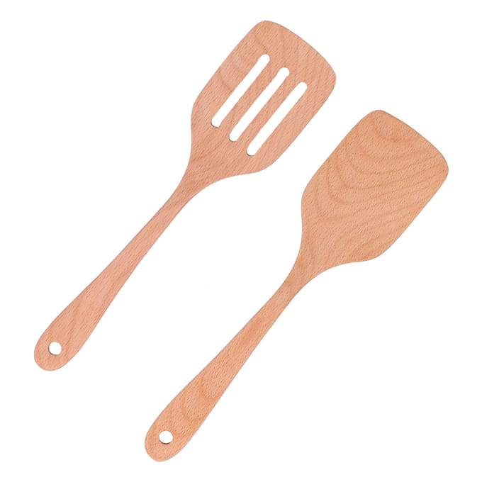2 Stuks Keuken Draaispatel Set Houten Milieuvriendelijk Hittebestendig Non beige
