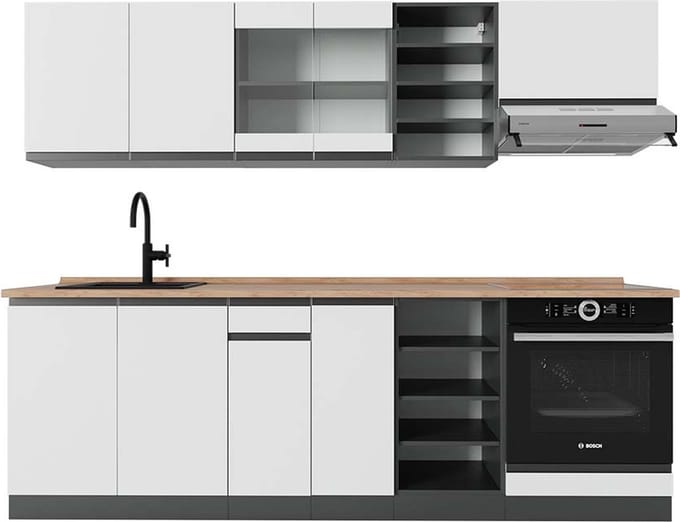 Vicco R-Line Complete keukeneenheid – 240 cm, WB Eik Wit/antraciet