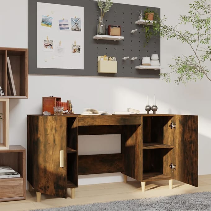 vidaXL - Bureau - 140x50x75 - cm - bewerkt - hout - gerookt - eikenkleurig