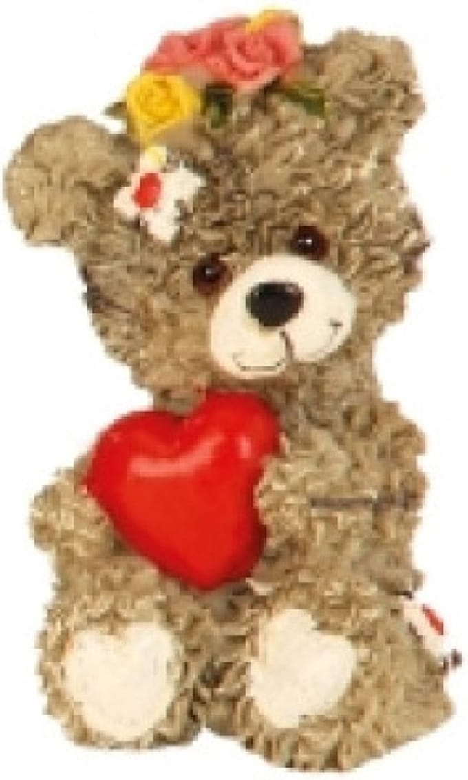 Beer met hart 6,5 cm - Bloemen op hoofd + hart recht