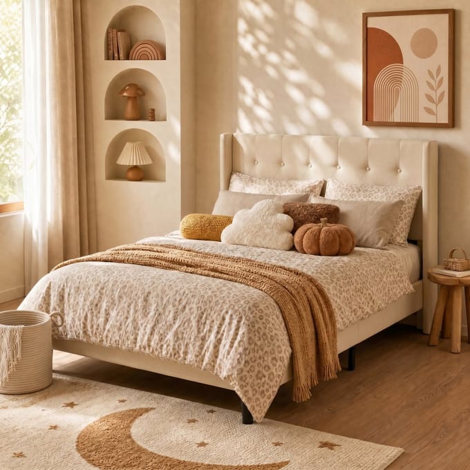 Bealife AF15 Bedframe - 200 x 120 cm - Gestoffeerd Hoofdbord - Beige