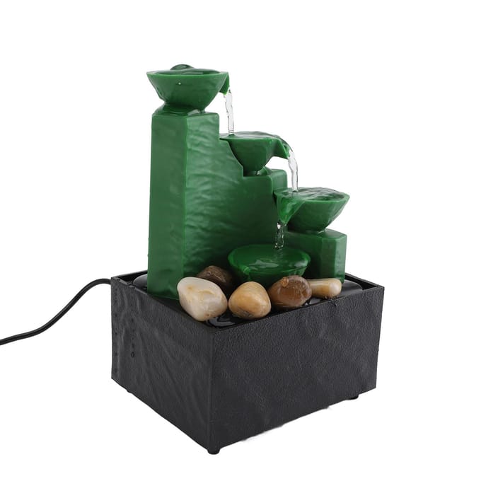 Tafelbladfontein Circulerend Water Decoratief USB Bureau Watervalfontein met LED Licht Stenen black