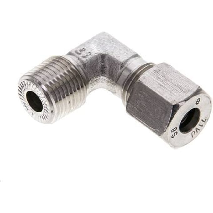 3/8'' NPT Buitendraad x 8S RVS Elbow 90deg Snijring 630 Bar DIN 2353 - FL2E-MC-ST-038N-08-S
