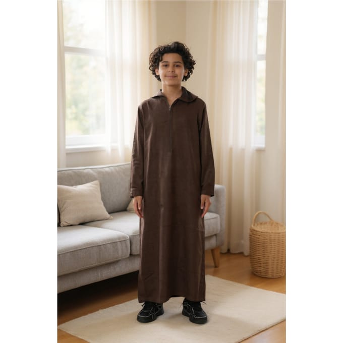 Kinderen Jongens Bruine Capuchon Eid Marokkaanse Jubba Gewaad Ramadan Eid Thobe LFS - K-HM12