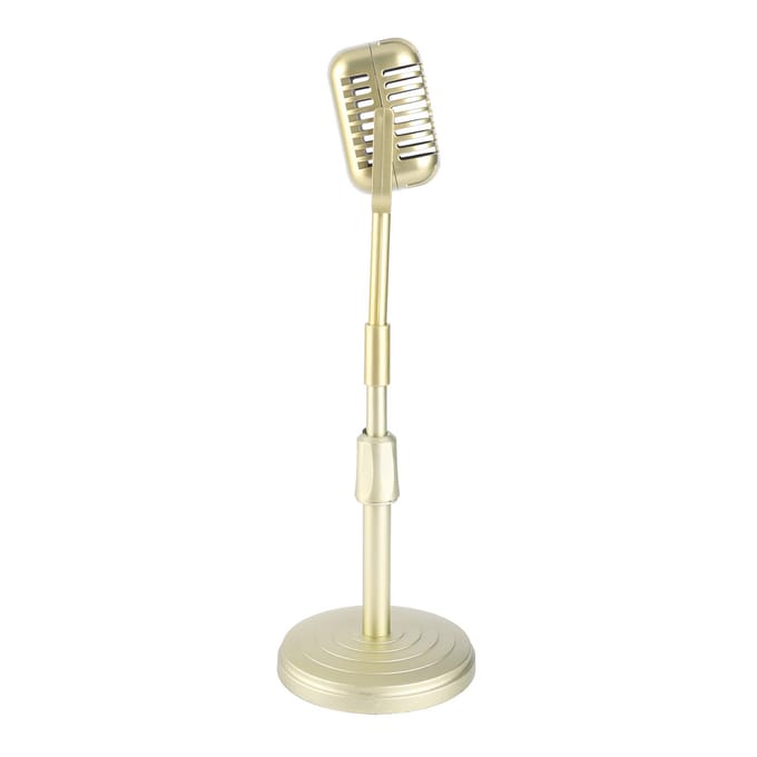 Modèle de microphone à l'ancienne avec base stable et tige de support, ensemble d'accessoires de microphone de style rétro or