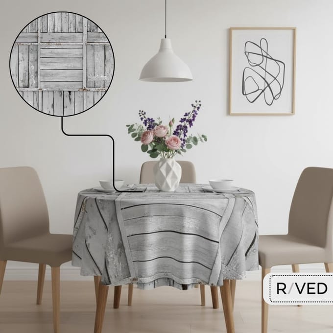 Raved Rond Tafelzeil - 140 cm ø - Houtlook Grijs - PVC - Afwasbaar