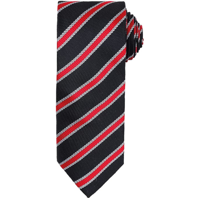 Premier Heren Streep Wafel Stropdas (Zwart/Rood)