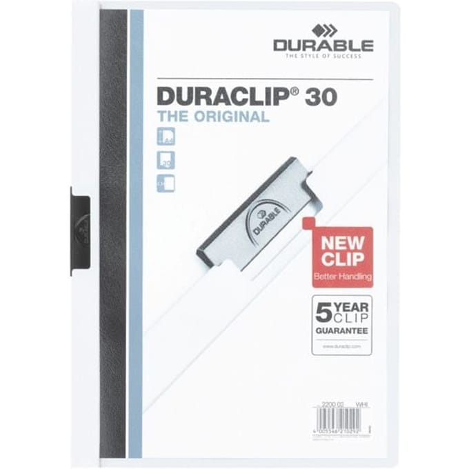 Klemmap Durable Duraclip A4 3mm 30 vellen wit