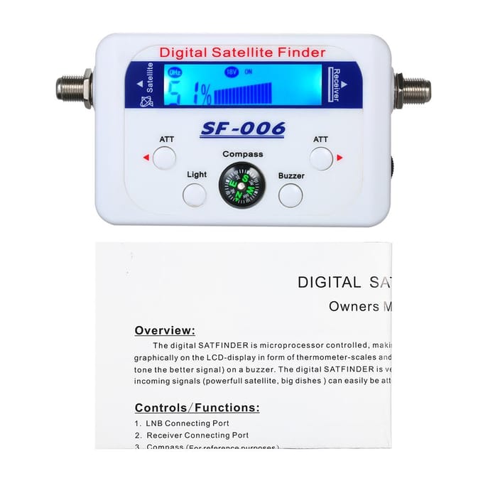 Digitale satellietzoeker Satellietsignaalmeter Mini digitale satellietsignaalzoeker Meter met LCD-scherm Digitale satellietzoeker met kompas wit