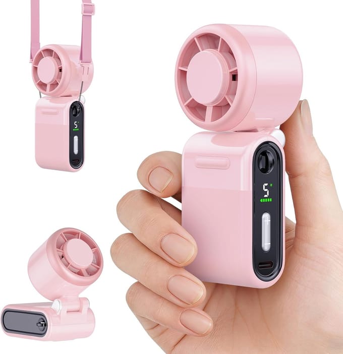 Handventilator - Mini Ventilator - Draagbare Ventilator - Oplaadbare Ventilator - Turbo Ventilator - 4000mAh Batterij - 5 Snelheden - rose