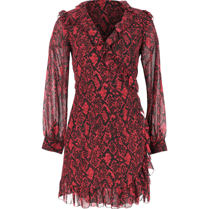 Michael Kors mini-jurk met ruches en slangenprint in bordeauxrood polyester