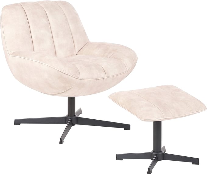 LIA - Fauteuil met hocker - Beige - Fluweel