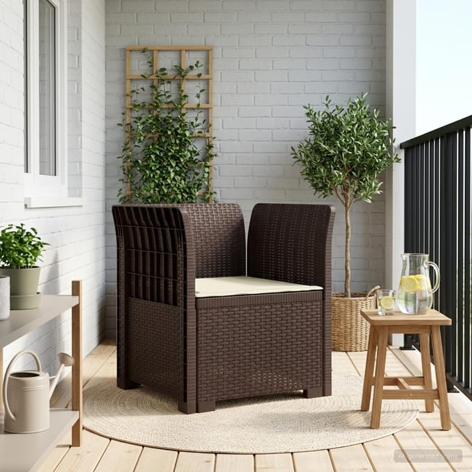 vidaXL - Eén-zits - Fauteuil - met - Kussen - Rieten - Look - PP - Bruin