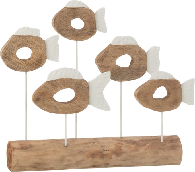 J-Line decoratie Vis 5 Op Voet - hout - wit/naturel
