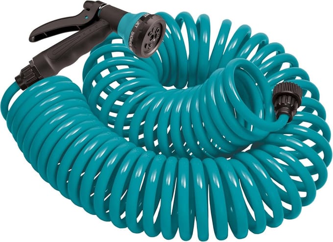 Tuinslang - Opgerolde slang - Buiten sproeien - 8 sproeipatronen - 25 voet - Blauw