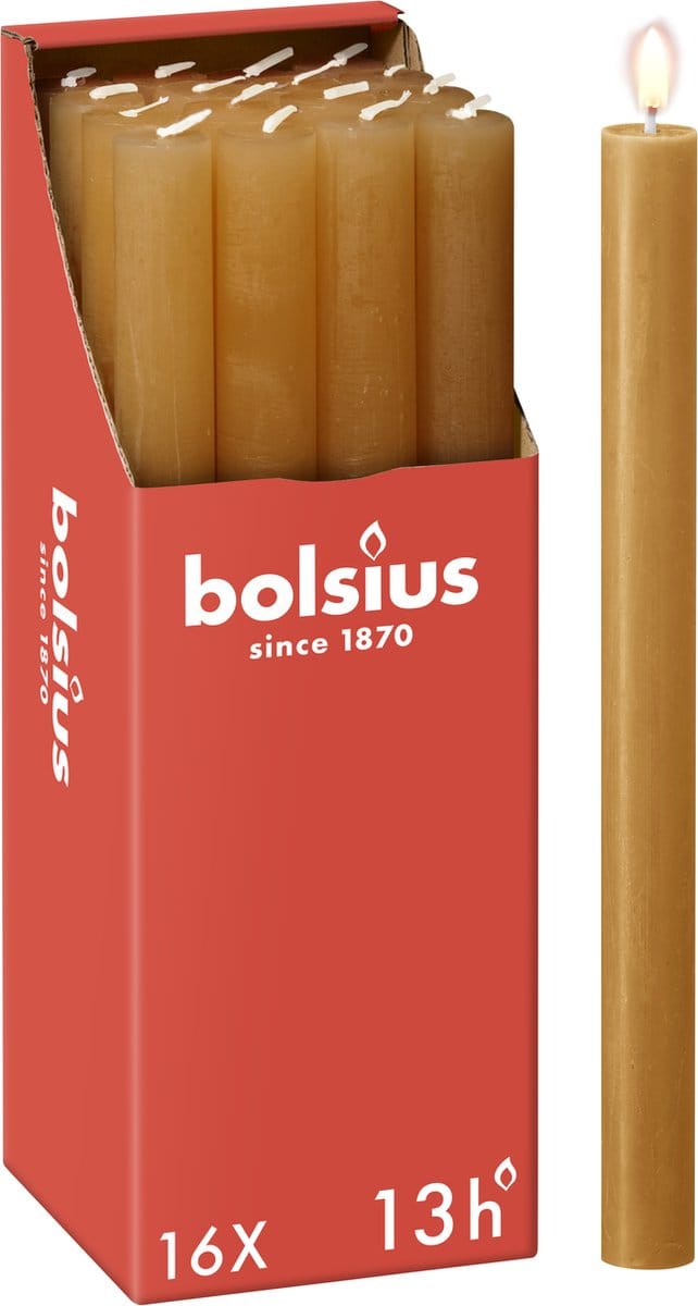Bolsius - 16 Dinerkaarsen Rustiek - Geel