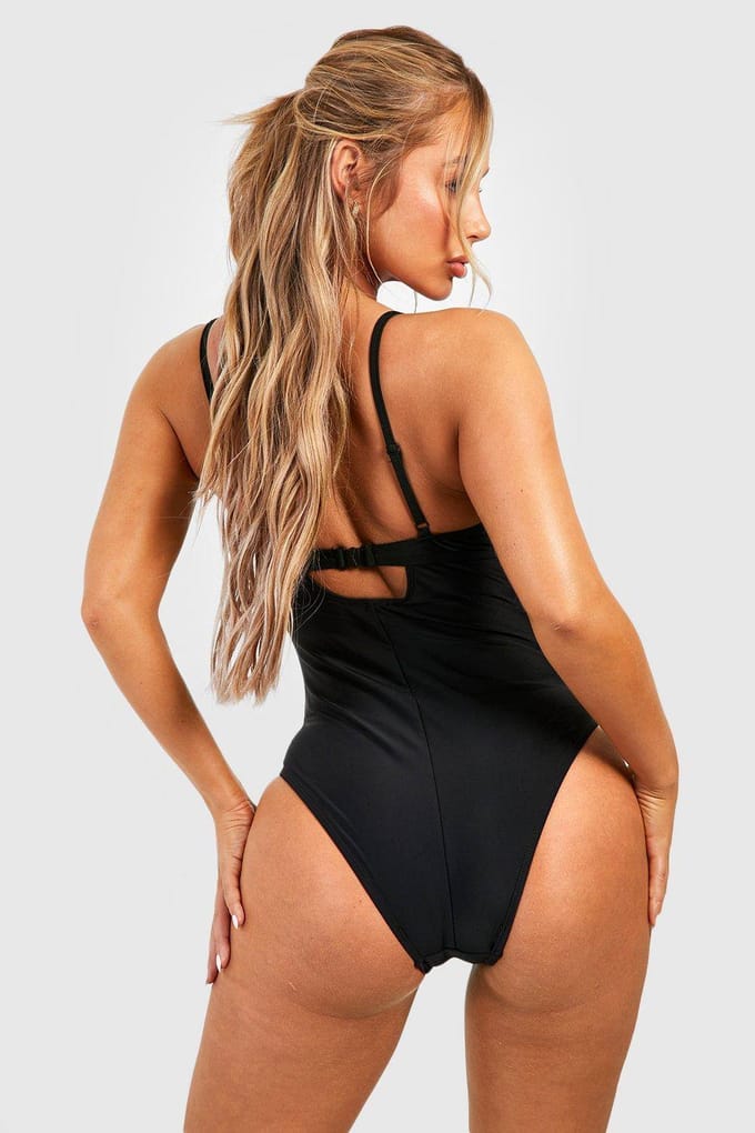 boohoo Dames Control Plunge Sleutelgat Badpak | Black | Maat: 16